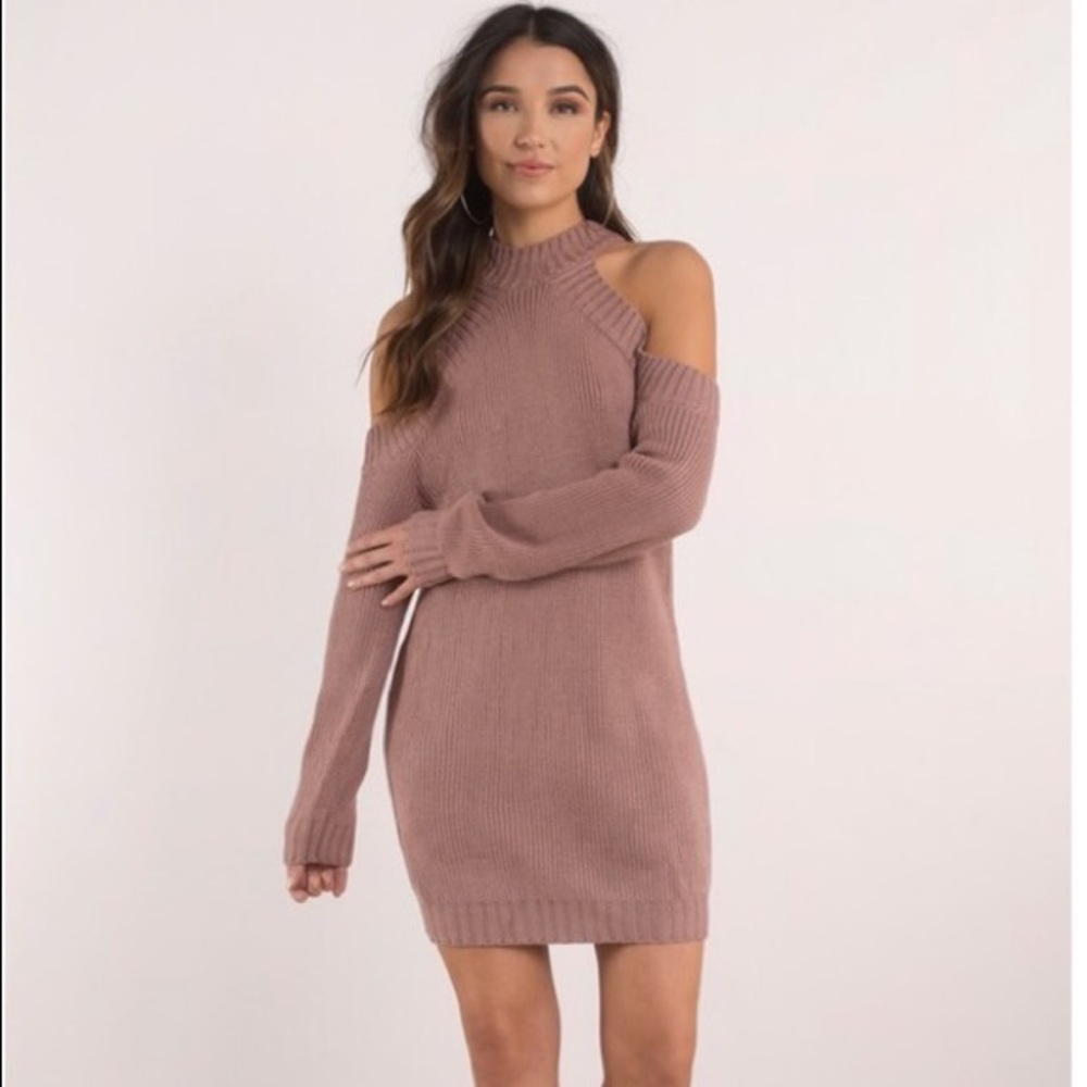 Cold Shoulder Pink Sweater Dress